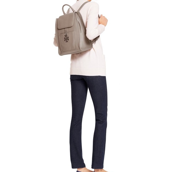 NEW Tory Burch Britten Gray Leather Backpack + Britten Continental Wallet main image 5